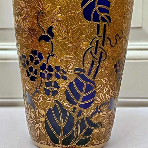Léon Ledru pour Val Saint Lambert, vase Art Nouveau cristal bleu cobalt et galvanoplastie, 1900