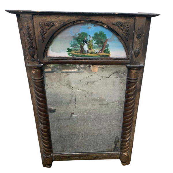 Trumeau in wood and gilded stucco, painted on glass, 19th century