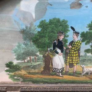 Trumeau en bois et stuc doré peinture sur verre, XIX siècle