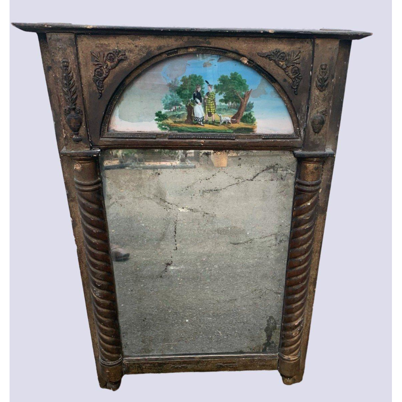 Trumeau in wood and gilded stucco, painted on glass, 19th century