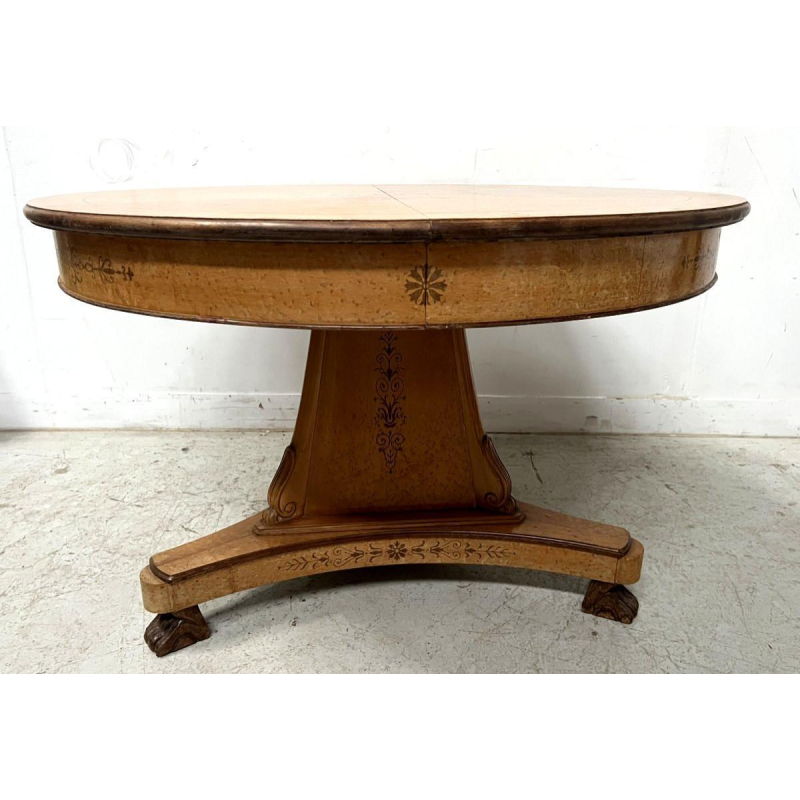 Charles X style dining table in maple wood veneer, 20th century