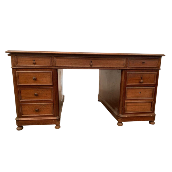 Bureau plat à double face et tirettes latérales en noyer – XXᵉ siècle