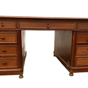 Double-sided flat desk with side pull-out drawers in walnut – 20th century