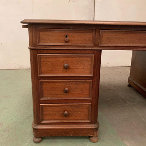 Double-sided flat desk with side pull-out drawers in walnut – 20th century