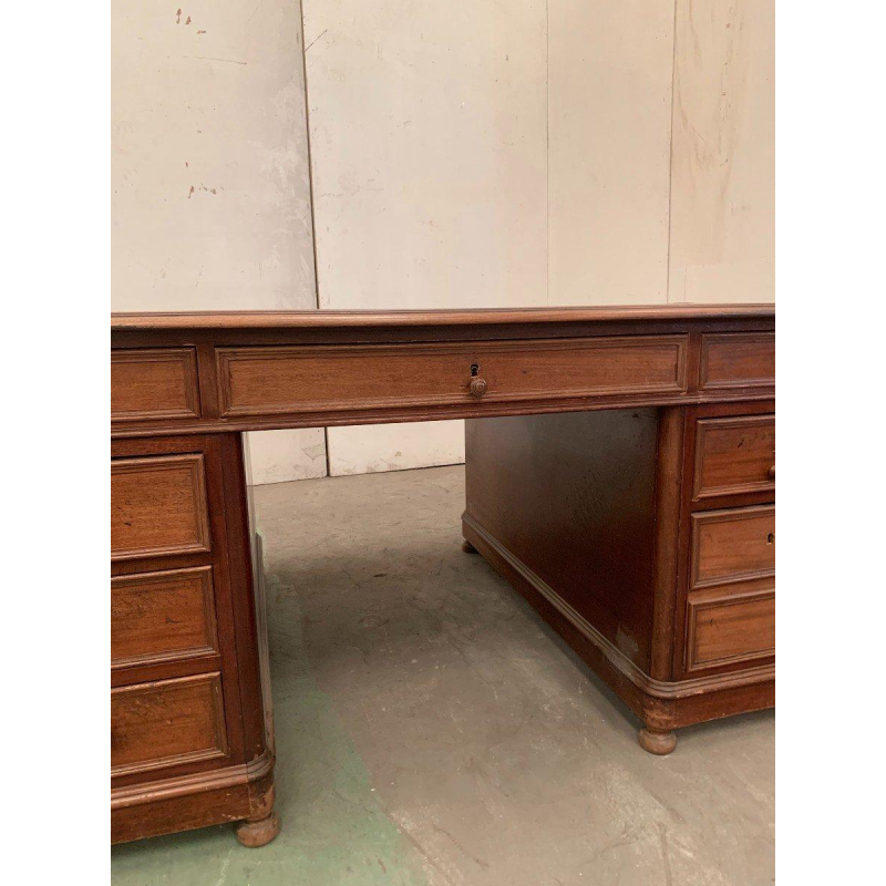 Double-sided flat desk with side pull-out drawers in walnut – 20th century