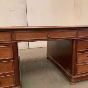 Double-sided flat desk with side pull-out drawers in walnut – 20th century