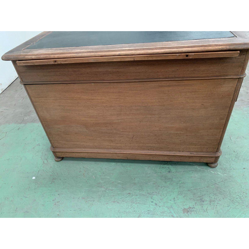 Double-sided flat desk with side pull-out drawers in walnut – 20th century
