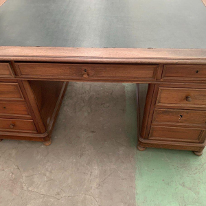 Double-sided flat desk with side pull-out drawers in walnut – 20th century