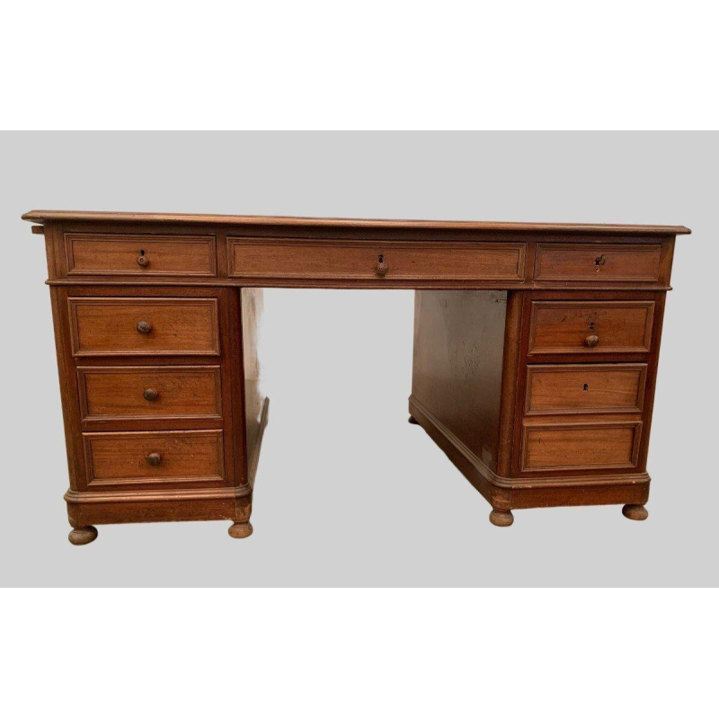 Bureau plat à double face et tirettes latérales en noyer – XXᵉ siècle