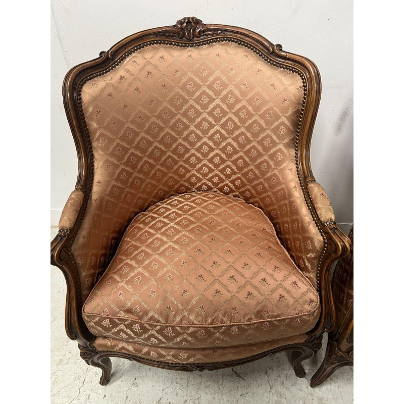 Pair of Louis XV style bergère armchairs in natural wood – 20th century