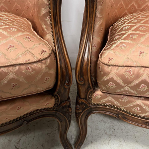 Pair of Louis XV style bergère armchairs in natural wood – 20th century