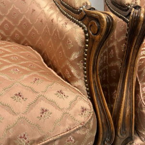 Pair of Louis XV style bergère armchairs in natural wood – 20th century