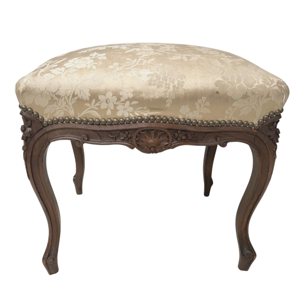 Tabouret de style Louis XV en noyer massif XX siècle