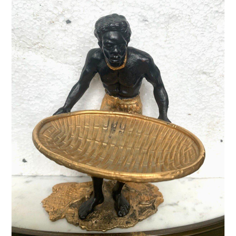 "The Man with the Woven Basket," bronze sculpture with a double patina, 20th century