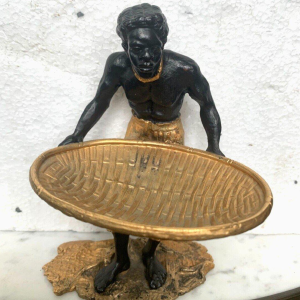 "The Man with the Woven Basket," bronze sculpture with a double patina, 20th century