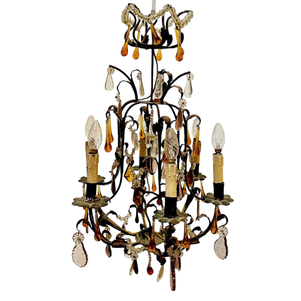 Lustre cage de style Louis XV à pendeloques et gouttes d’eau – XXᵉ siècle