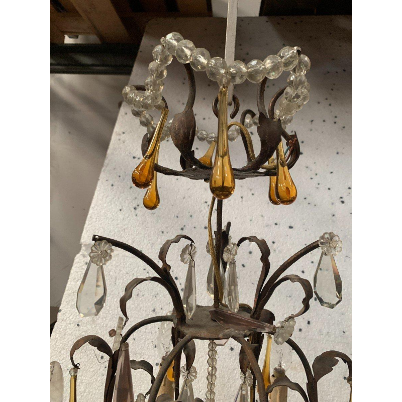 Kroonluchter in kooivorm in Louis XV-stijl met hangers en waterdruppels – 20e eeuw