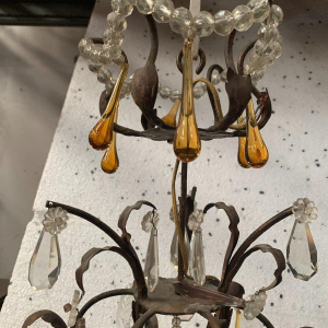 Louis XV style cage chandelier with pendants and water droplets – 20th century