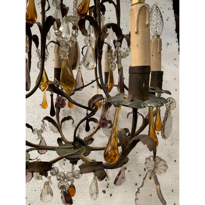 Lustre cage de style Louis XV à pendeloques et gouttes d’eau – XXᵉ siècle