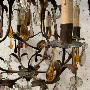 Louis XV style cage chandelier with pendants and water droplets – 20th century