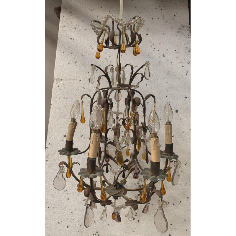 Kroonluchter in kooivorm in Louis XV-stijl met hangers en waterdruppels – 20e eeuw