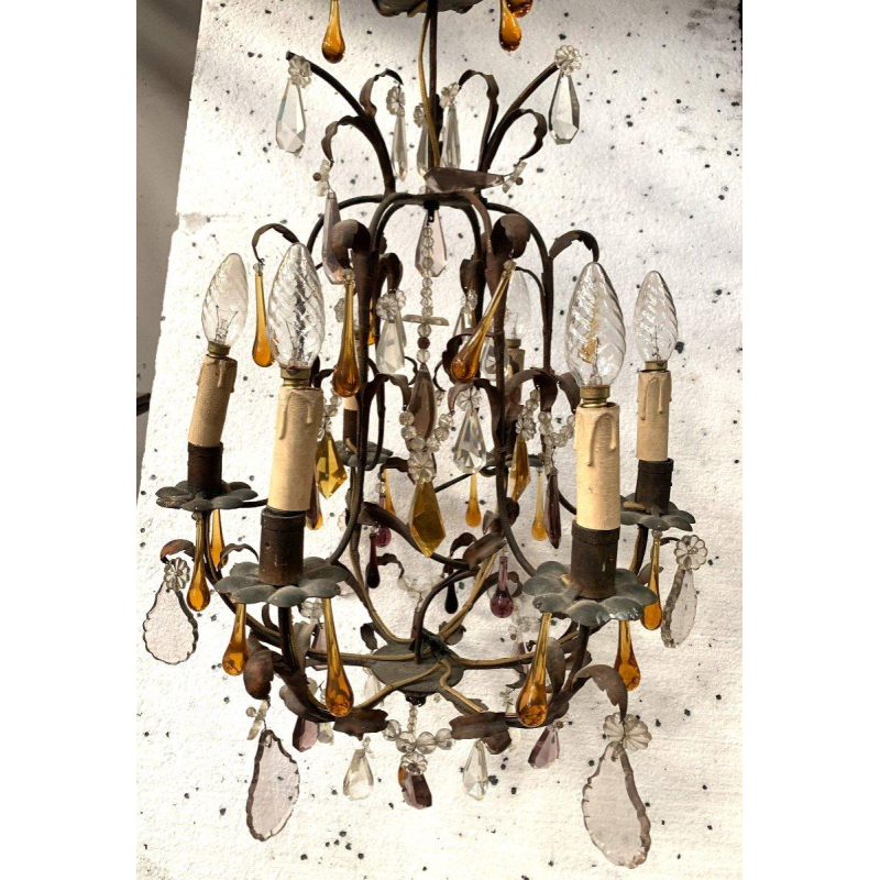 Lustre cage de style Louis XV à pendeloques et gouttes d’eau – XXᵉ siècle