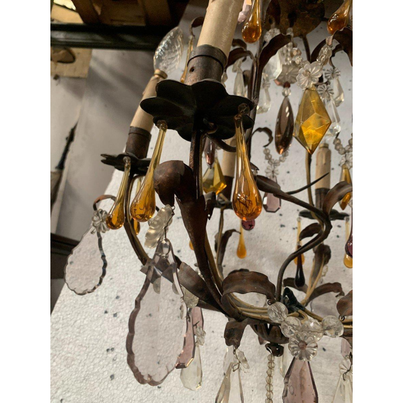 Louis XV style cage chandelier with pendants and water droplets – 20th century