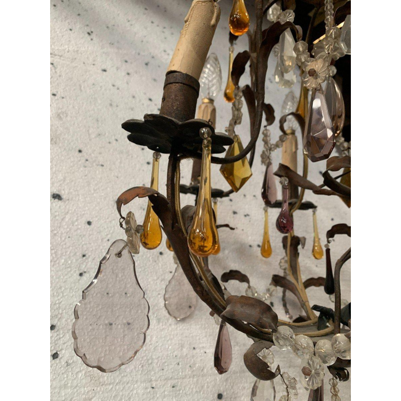 Louis XV style cage chandelier with pendants and water droplets – 20th century