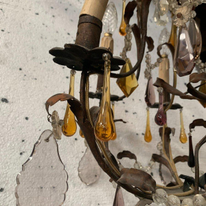 Kroonluchter in kooivorm in Louis XV-stijl met hangers en waterdruppels – 20e eeuw