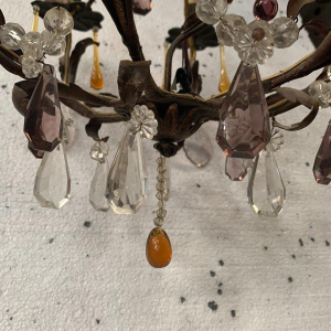 Louis XV style cage chandelier with pendants and water droplets – 20th century