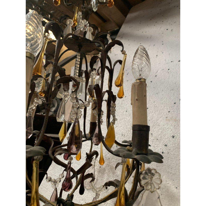 Louis XV style cage chandelier with pendants and water droplets – 20th century