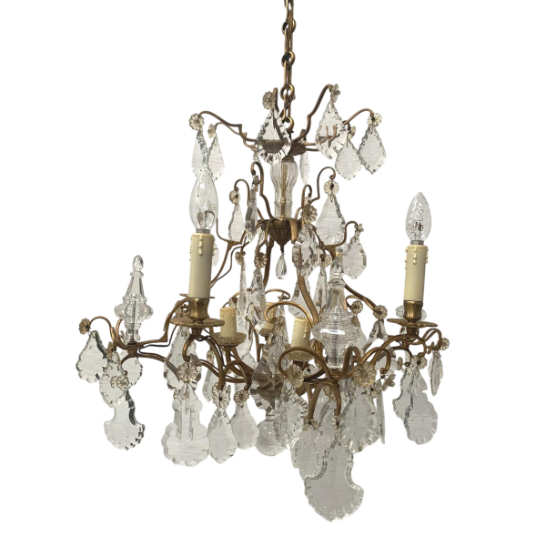 Louis XV style cage chandelier in bronze and glass pendants – 20th century