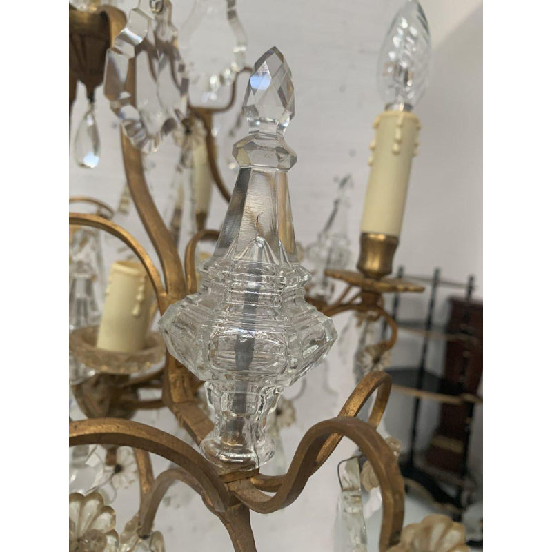 Louis XV style cage chandelier in bronze and glass pendants – 20th century