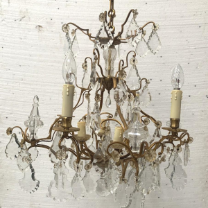 Louis XV style cage chandelier in bronze and glass pendants – 20th century