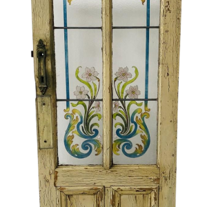 Art Deco style doorway in patinated fir and painted glass