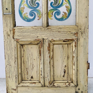 Porte de passage en sapin patiné et verre peint Art Déco