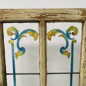 Porte de passage en sapin patiné et verre peint Art Déco