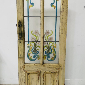 Art Deco style doorway in patinated fir and painted glass