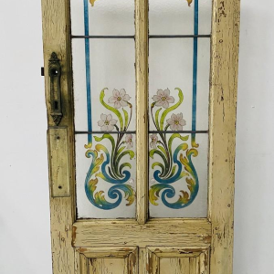 Porte de passage en sapin patiné et verre peint Art Déco