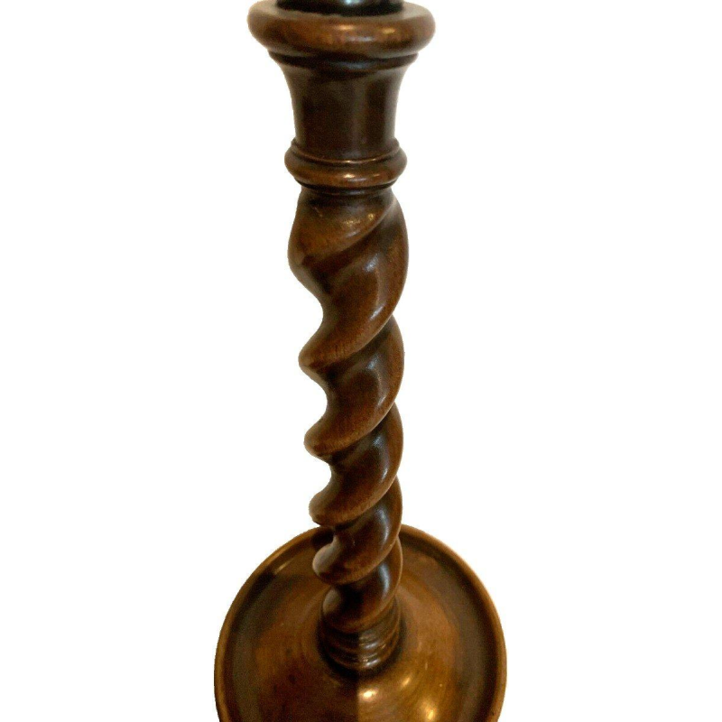 Pair of candlesticks with a central twisted column, solid walnut – 19th century