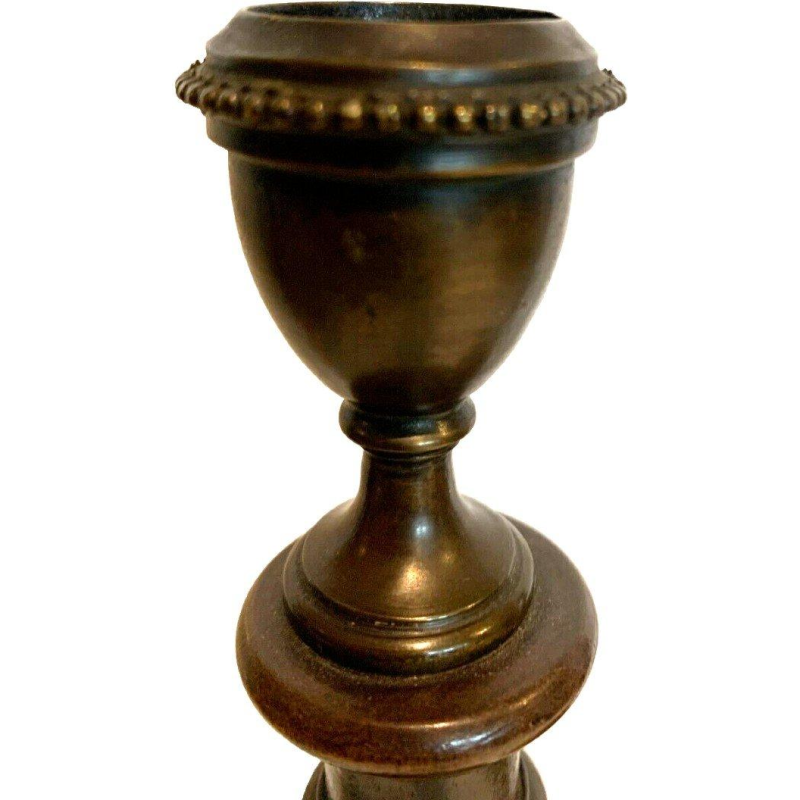 Pair of candlesticks with a central twisted column, solid walnut – 19th century