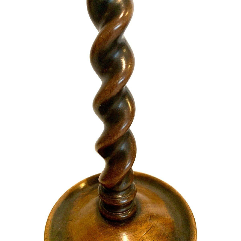 Pair of candlesticks with a central twisted column, solid walnut – 19th century