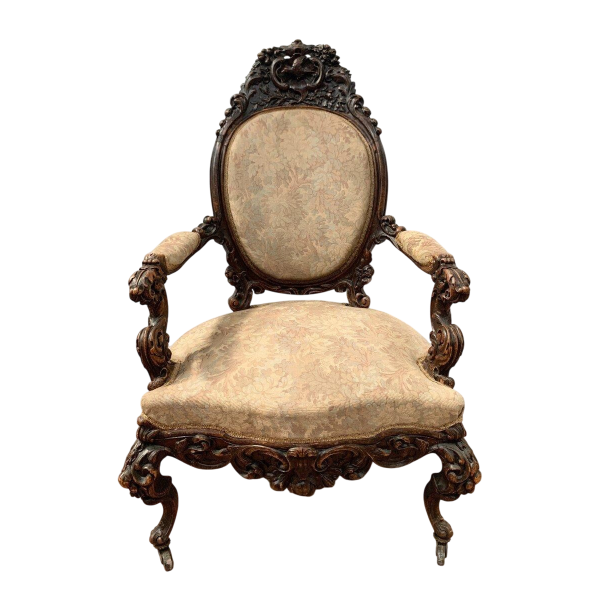 Fauteuil d’apparat richement sculpté Napoléon III – XIXᵉ siècle