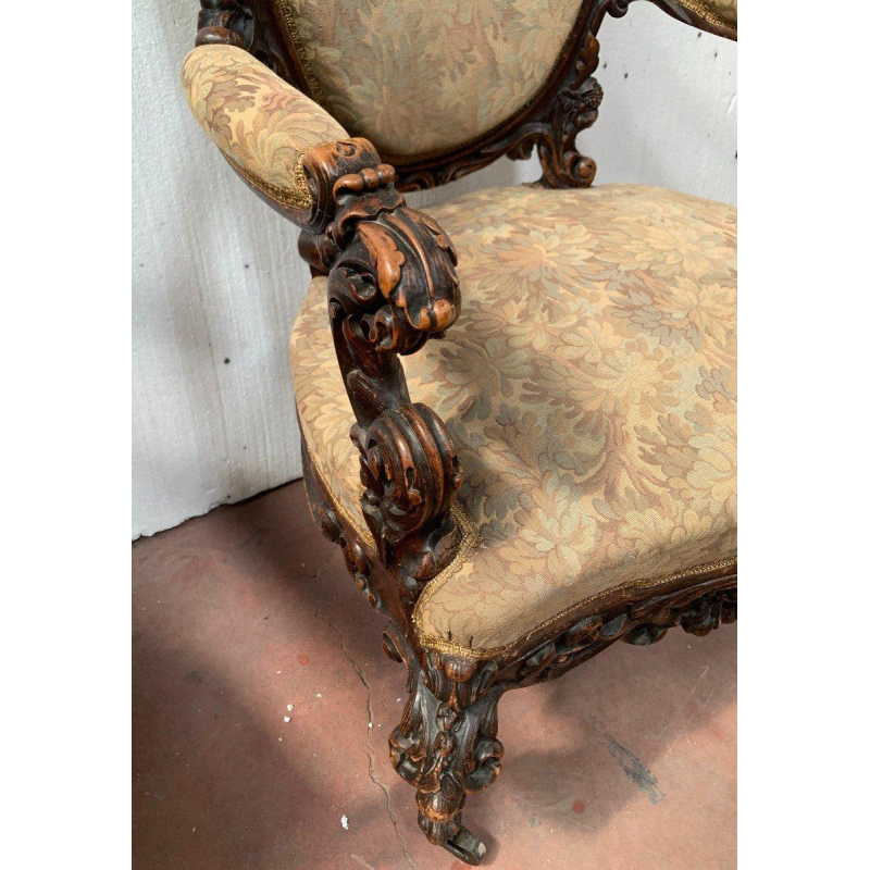 Fauteuil d’apparat richement sculpté Napoléon III – XIXᵉ siècle