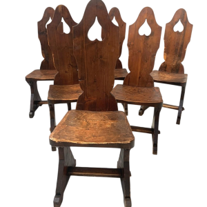 Set of six Brutalist style natural wood chairs – 20th century