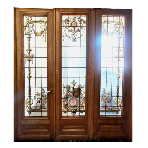 LABILLE House, set of three stained-glass partition doors with floral decoration – early 20th century