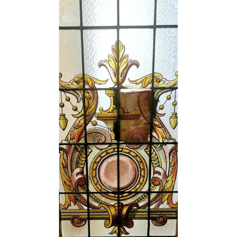 Maison LABILLE, suite de trois portes de séparation en vitrail à décor floral – début XXᵉ siècle