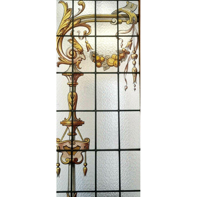 Maison LABILLE, suite de trois portes de séparation en vitrail à décor floral – début XXᵉ siècle