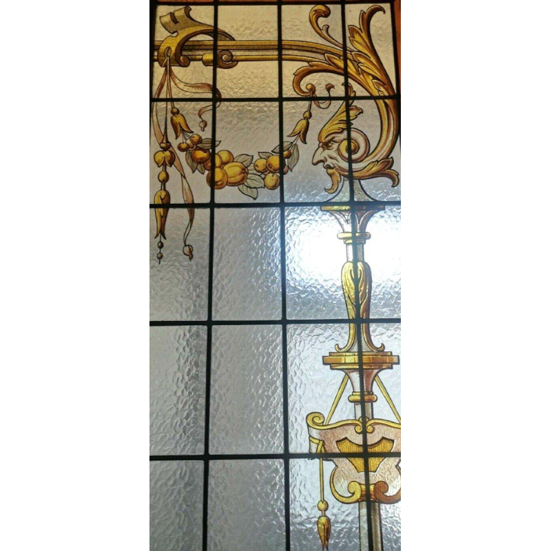 Maison LABILLE, suite de trois portes de séparation en vitrail à décor floral – début XXᵉ siècle