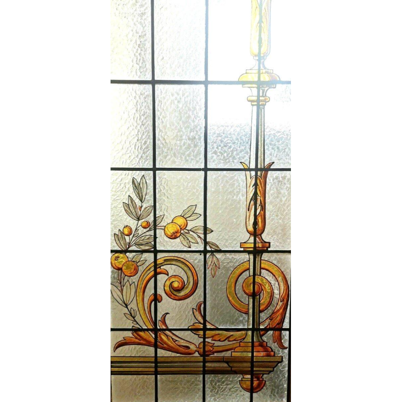 Huis Labille, set van drie glas-in-lood scheidingsdeuren met bloemmotieven – begin 20e eeuw